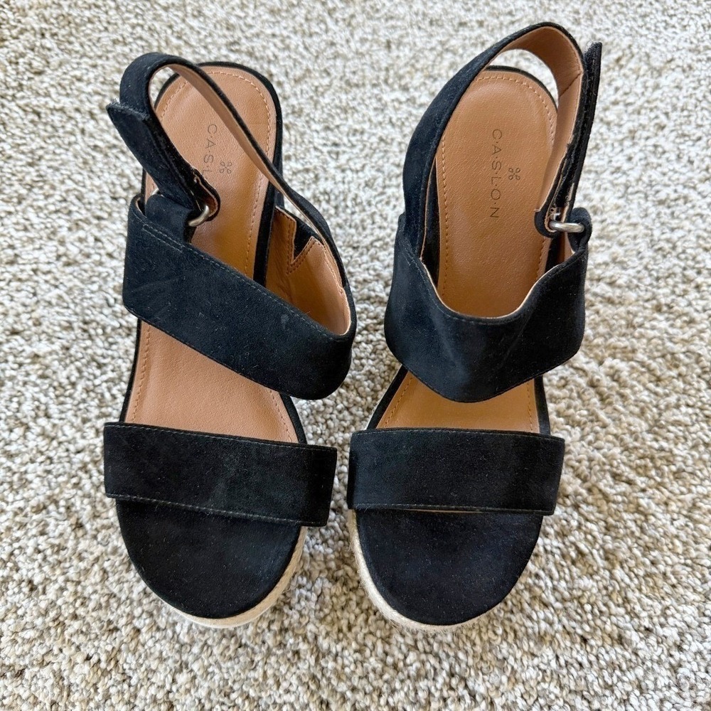 Caslon Jillien Black Suede Espadrille Wedge Sandals Womens Size 6 NEW Vacation - Picture 2 of 6
